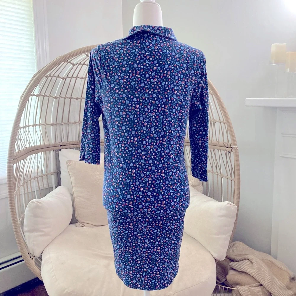 Lauren‎ Ralph Lauren Small Navy Floral Cotton Button Front Nightshirt Pajamas - Picture 3 of 7